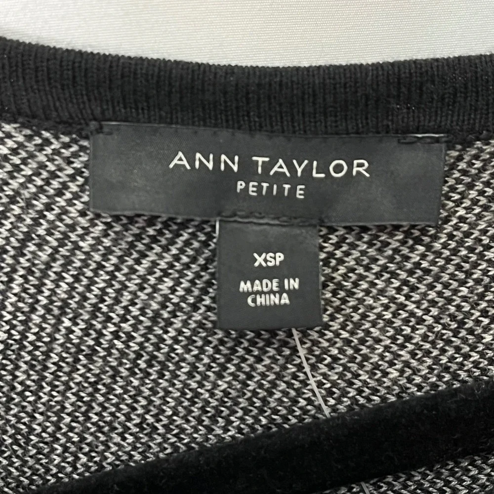 Ann‎ Taylor Petite Black White Herringbone Fit and Flare Sweater Dress XSP NWT